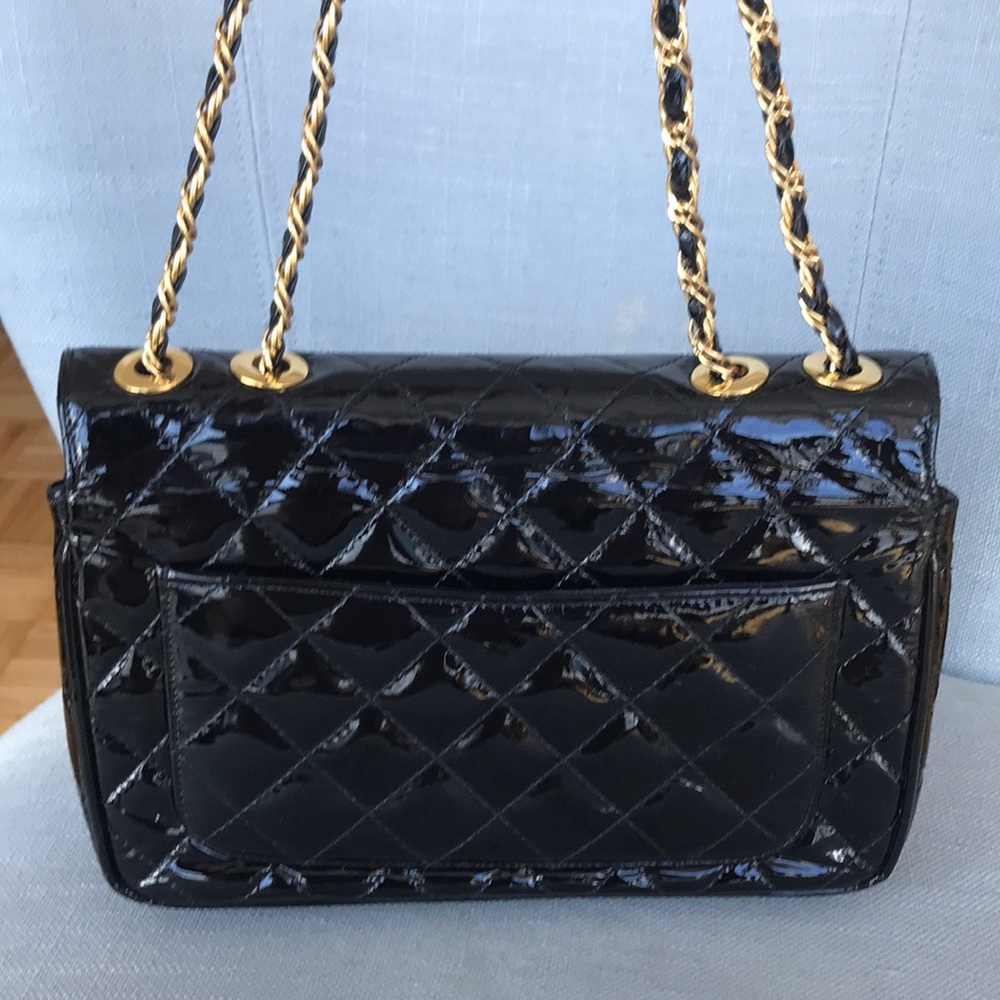 Vintage Black Patent Leather Shoulder Bag - Picture 2 of 8